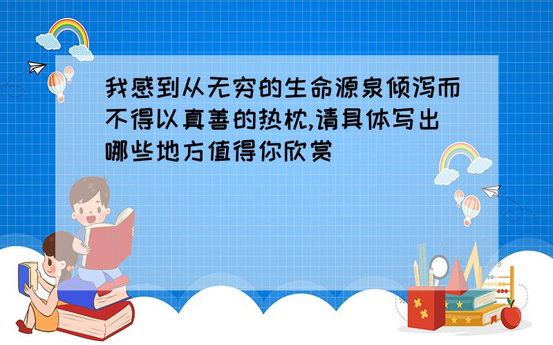 我感到从无穷的生命源泉倾泻而不得以真善的热枕,请具体写出哪些地方值得你欣赏