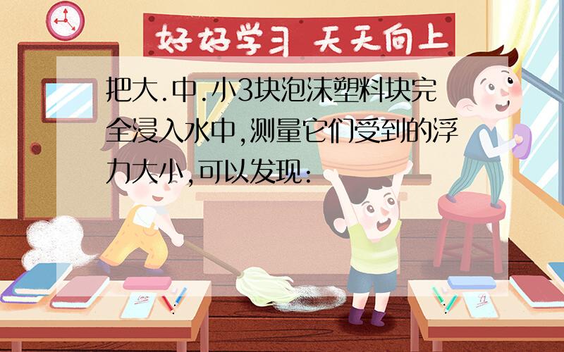 把大.中.小3块泡沫塑料块完全浸入水中,测量它们受到的浮力大小,可以发现: