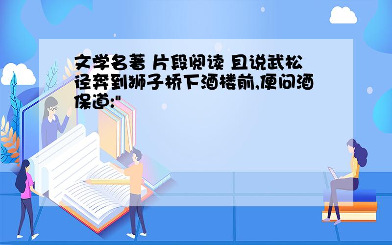 文学名著 片段阅读 且说武松径奔到狮子桥下酒楼前,便问酒保道:"