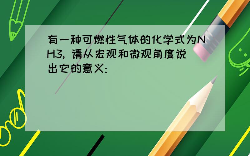 有一种可燃性气体的化学式为NH3, 请从宏观和微观角度说出它的意义: