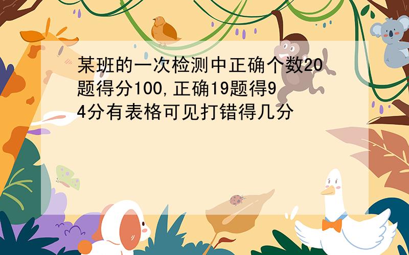 某班的一次检测中正确个数20题得分100,正确19题得94分有表格可见打错得几分