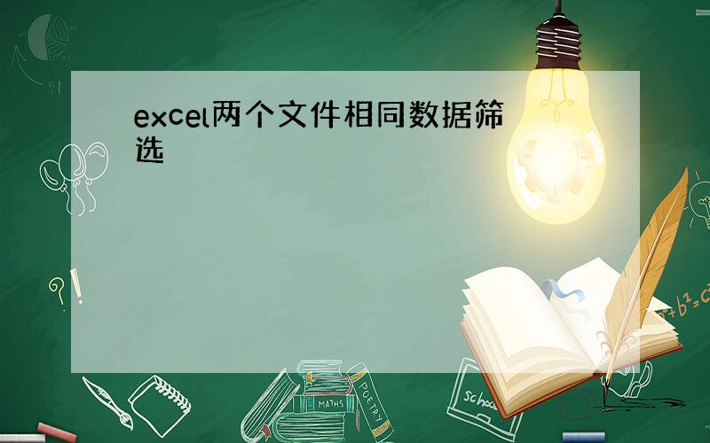 excel两个文件相同数据筛选