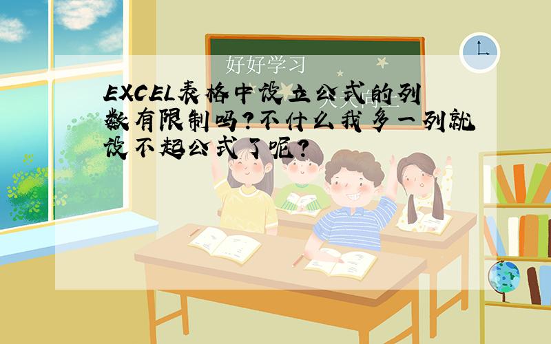 EXCEL表格中设立公式的列数有限制吗?不什么我多一列就设不起公式了呢?