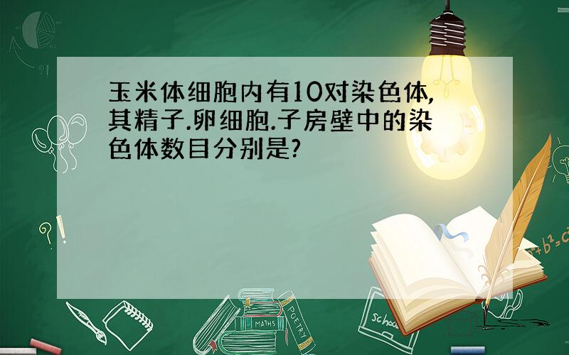 玉米体细胞内有10对染色体,其精子.卵细胞.子房壁中的染色体数目分别是?