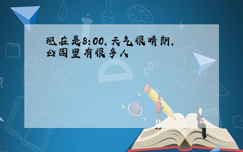 现在是8:00,天气很晴朗,公园里有很多人