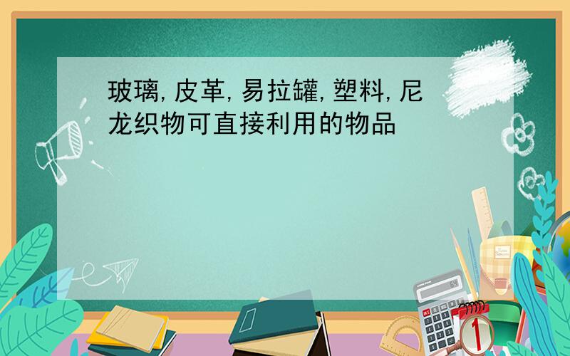 玻璃,皮革,易拉罐,塑料,尼龙织物可直接利用的物品