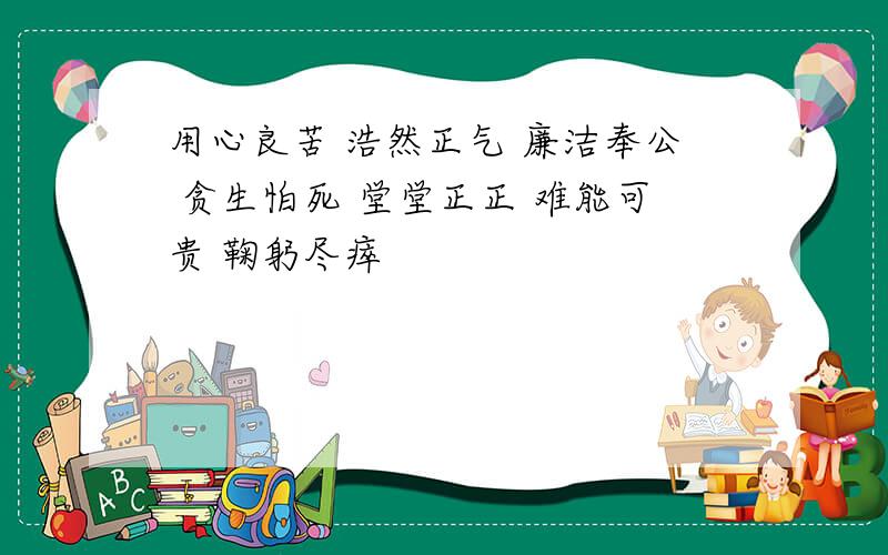 用心良苦 浩然正气 廉洁奉公 贪生怕死 堂堂正正 难能可贵 鞠躬尽瘁