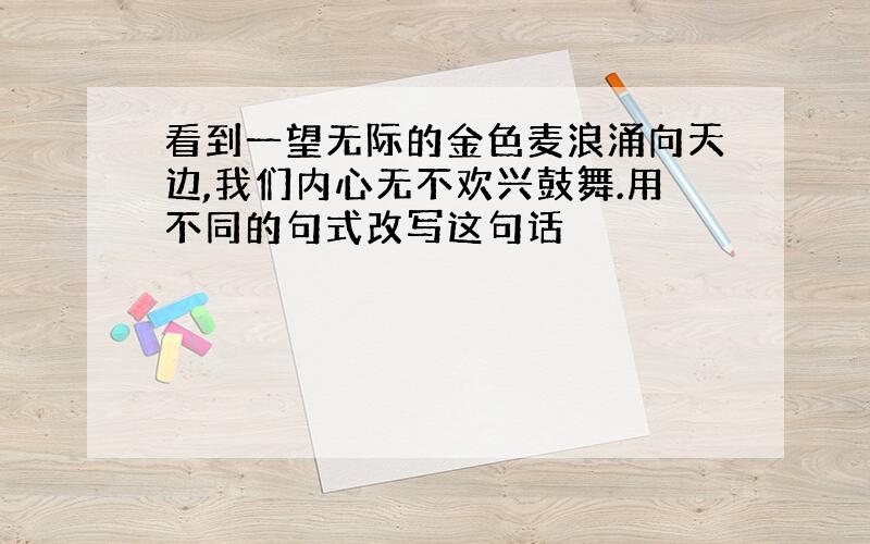 看到一望无际的金色麦浪涌向天边,我们内心无不欢兴鼓舞.用不同的句式改写这句话