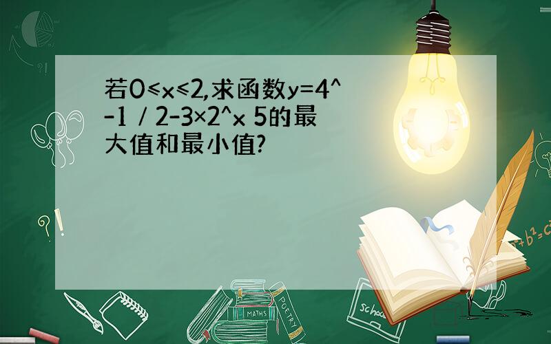 若0≤x≤2,求函数y=4^-1∕2-3×2^x 5的最大值和最小值?