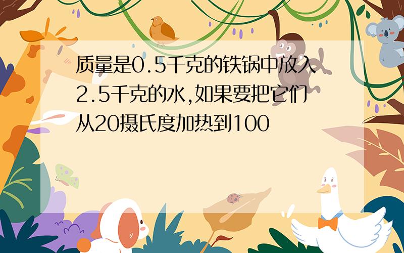 质量是0.5千克的铁锅中放入2.5千克的水,如果要把它们从20摄氏度加热到100