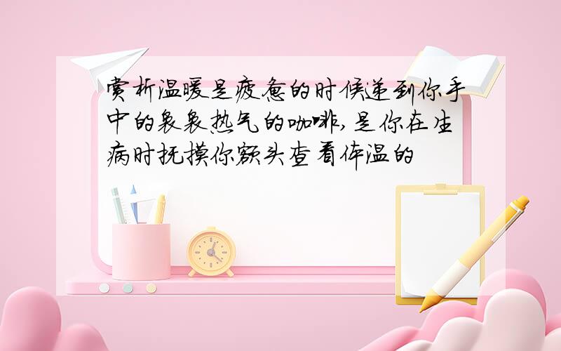 赏析温暖是疲惫的时候递到你手中的袅袅热气的咖啡,是你在生病时抚摸你额头查看体温的