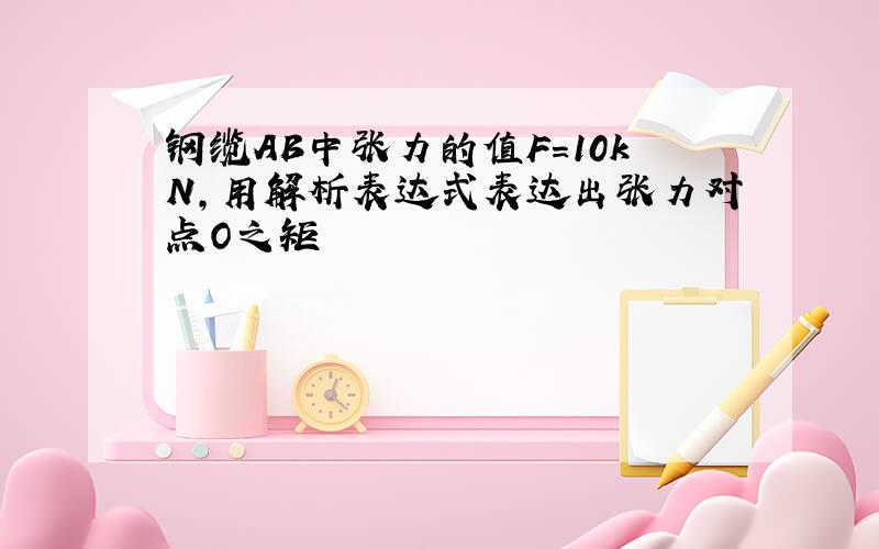 钢缆AB中张力的值F=10kN,用解析表达式表达出张力对点O之矩