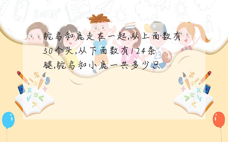 鸵鸟和鹿走在一起,从上面数有50个头,从下面数有124条腿,鸵鸟和小鹿一共多少只