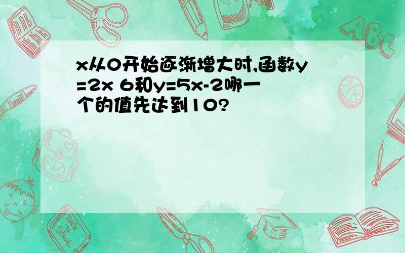 x从0开始逐渐增大时,函数y=2x 6和y=5x-2哪一个的值先达到10?