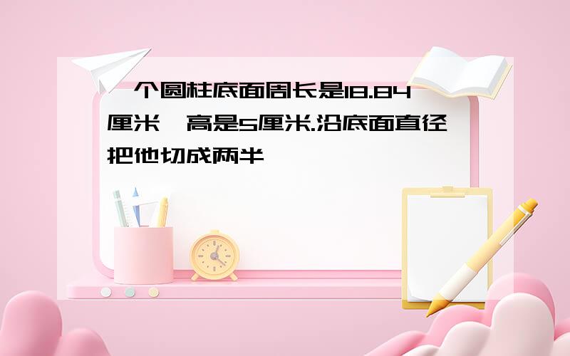 一个圆柱底面周长是18.84厘米,高是5厘米.沿底面直径把他切成两半,