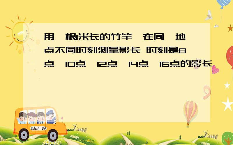 用一根1米长的竹竿,在同一地点不同时刻测量影长 时刻是8点,10点,12点,14点,16点的影长