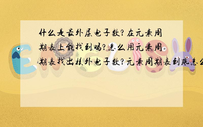 什么是最外层电子数?在元素周期表上能找到吗?怎么用元素周期表找出核外电子数?元素周期表到底怎么用啊