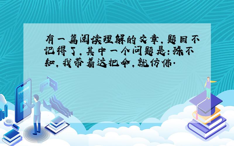 有一篇阅读理解的文章,题目不记得了,其中一个问题是：殊不知,我带着这把伞,就仿佛.