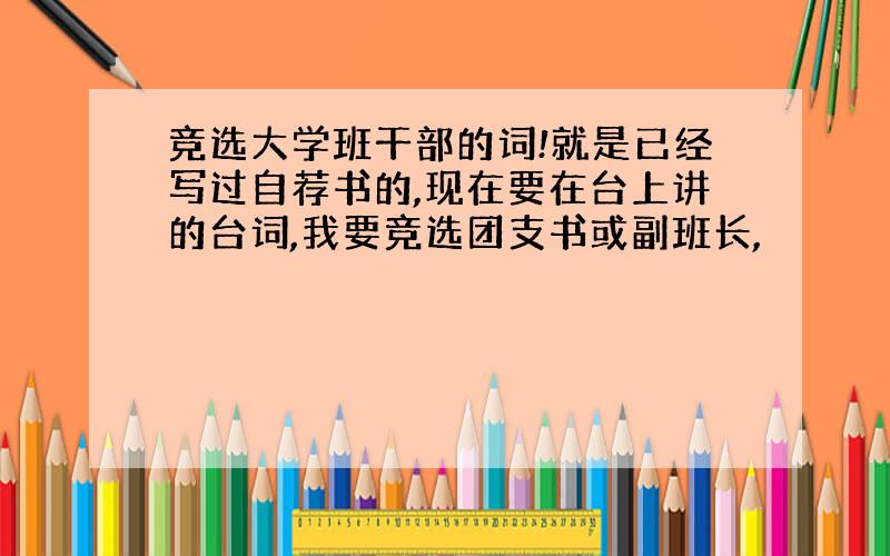 竞选大学班干部的词!就是已经写过自荐书的,现在要在台上讲的台词,我要竞选团支书或副班长,