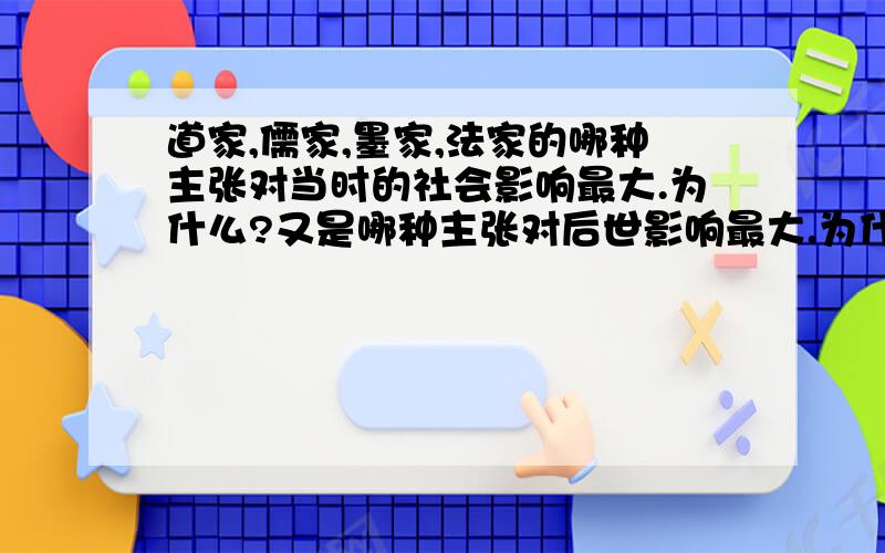 道家,儒家,墨家,法家的哪种主张对当时的社会影响最大.为什么?又是哪种主张对后世影响最大.为什么?