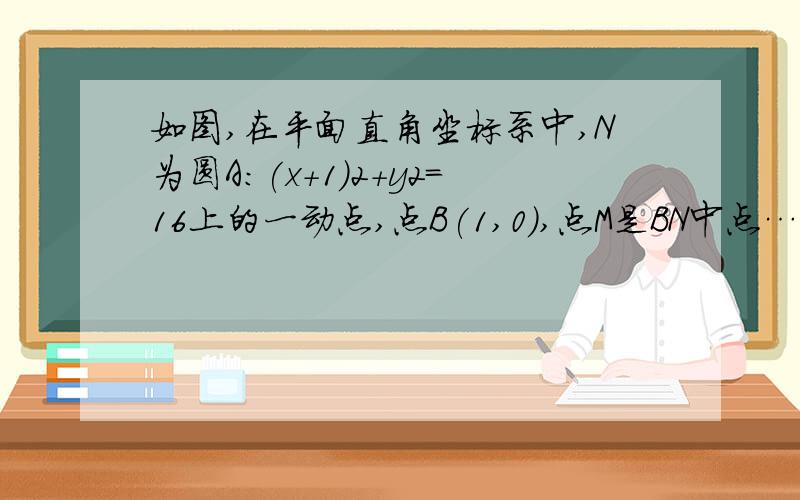 如图,在平面直角坐标系中,N为圆A:(x+1)2+y2=16上的一动点,点B(1,0),点M是BN中点……