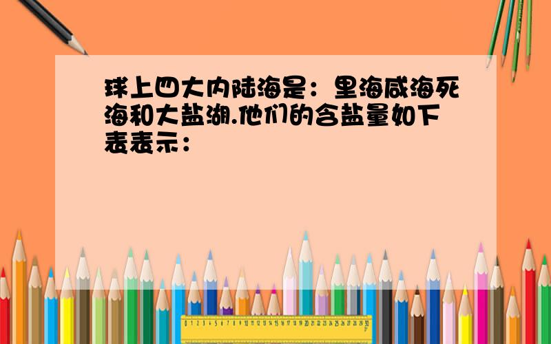 球上四大内陆海是：里海咸海死海和大盐湖.他们的含盐量如下表表示：