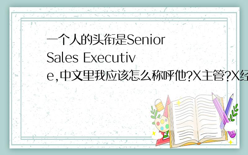 一个人的头衔是Senior Sales Executive,中文里我应该怎么称呼他?X主管?X经理?我不知该公司的员工.