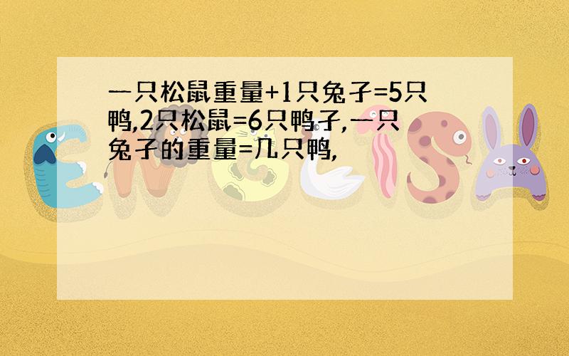 一只松鼠重量+1只兔孑=5只鸭,2只松鼠=6只鸭孑,一只兔孑的重量=几只鸭,