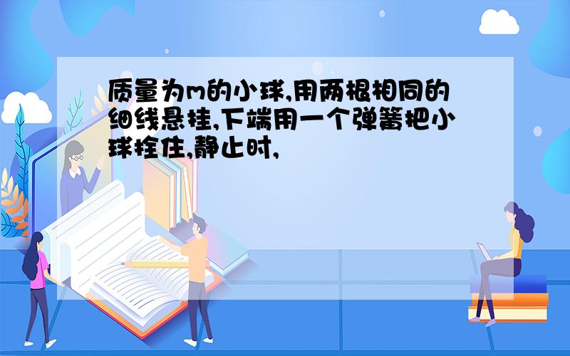 质量为m的小球,用两根相同的细线悬挂,下端用一个弹簧把小球拴住,静止时,