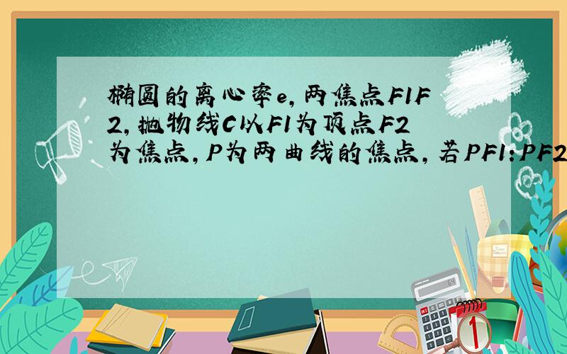 椭圆的离心率e,两焦点F1F2,抛物线C以F1为顶点F2为焦点,P为两曲线的焦点,若PF1:PF2=e,求e