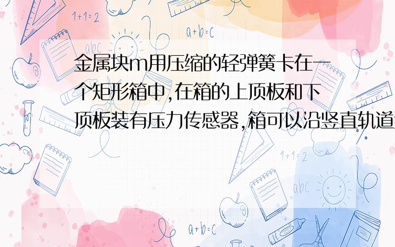 金属块m用压缩的轻弹簧卡在一个矩形箱中,在箱的上顶板和下顶板装有压力传感器,箱可以沿竖直轨道运动,当