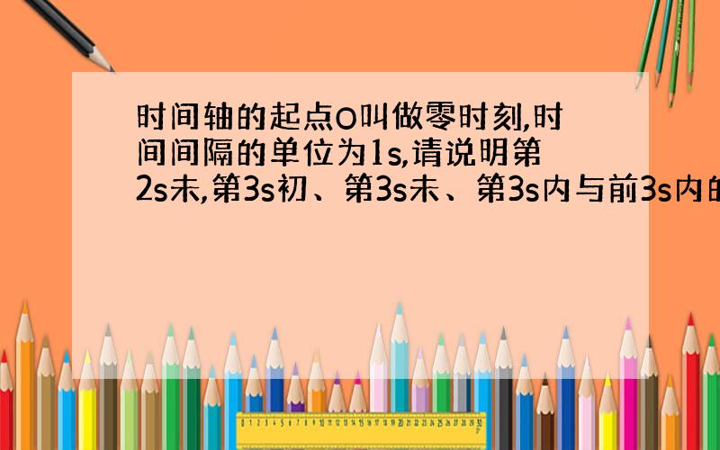 时间轴的起点O叫做零时刻,时间间隔的单位为1s,请说明第2s未,第3s初、第3s未、第3s内与前3s内的区别...