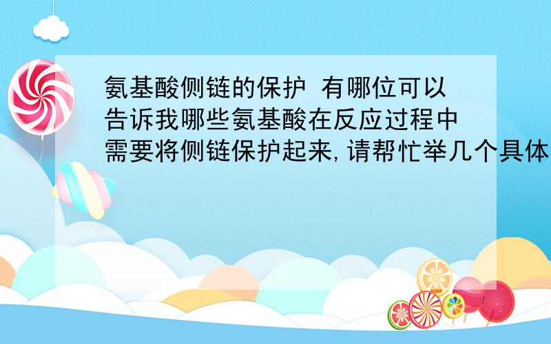 氨基酸侧链的保护 有哪位可以告诉我哪些氨基酸在反应过程中需要将侧链保护起来,请帮忙举几个具体的例子.