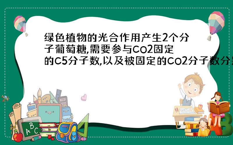 绿色植物的光合作用产生2个分子葡萄糖,需要参与CO2固定的C5分子数,以及被固定的CO2分子数分别是