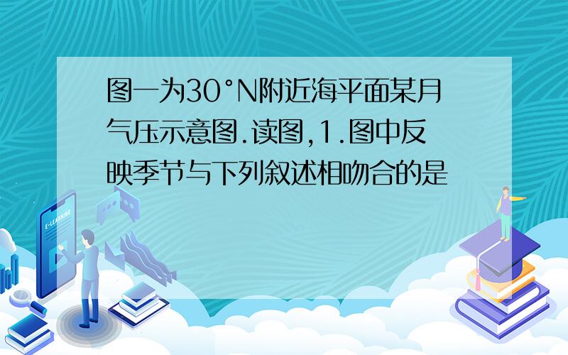 图一为30°N附近海平面某月气压示意图.读图,1.图中反映季节与下列叙述相吻合的是