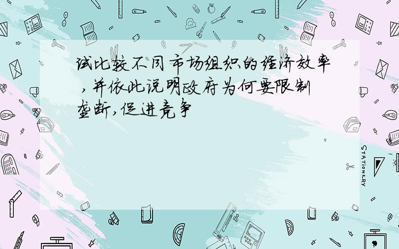 试比较不同市场组织的经济效率 ,并依此说明政府为何要限制垄断,促进竞争