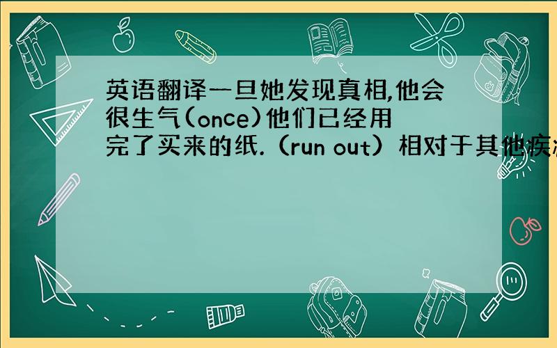 英语翻译一旦她发现真相,他会很生气(once)他们已经用完了买来的纸.（run out）相对于其他疾病而言,死于H1N1