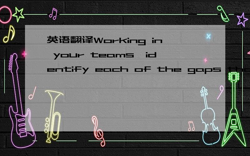 英语翻译Working in your teams,identify each of the gaps that nee