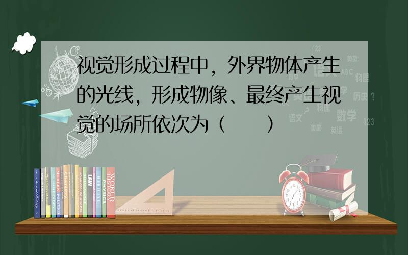 视觉形成过程中，外界物体产生的光线，形成物像、最终产生视觉的场所依次为（　　）