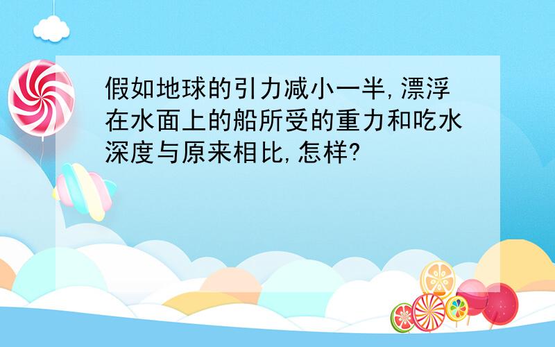 假如地球的引力减小一半,漂浮在水面上的船所受的重力和吃水深度与原来相比,怎样?