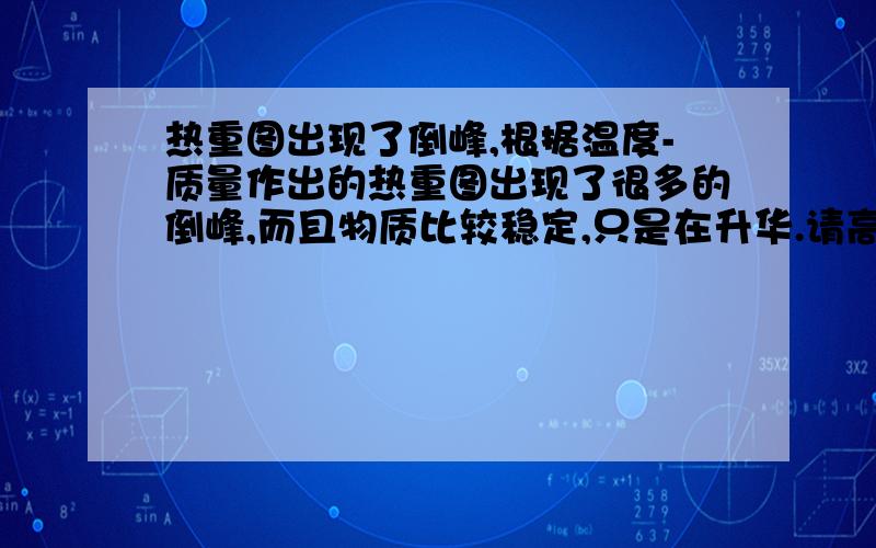 热重图出现了倒峰,根据温度-质量作出的热重图出现了很多的倒峰,而且物质比较稳定,只是在升华.请高手们告诉我为什么质量下降