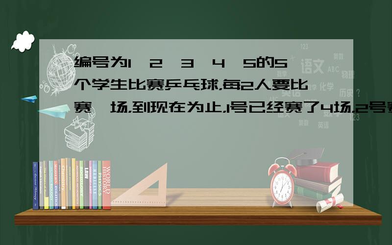 编号为1、2、3、4、5的5个学生比赛乒乓球，每2人要比赛一场，到现在为止，1号已经赛了4场，2号赛了3场，3号赛了2场