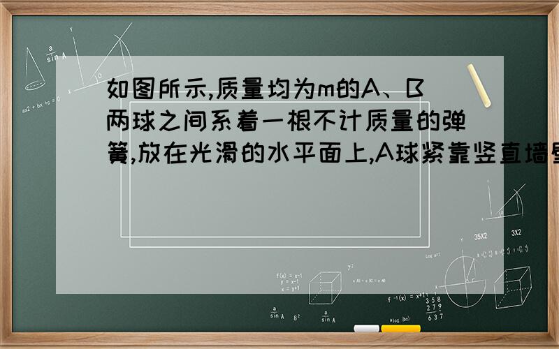 如图所示,质量均为m的A、B两球之间系着一根不计质量的弹簧,放在光滑的水平面上,A球紧靠竖直墙壁,今用水平力F将B球向左