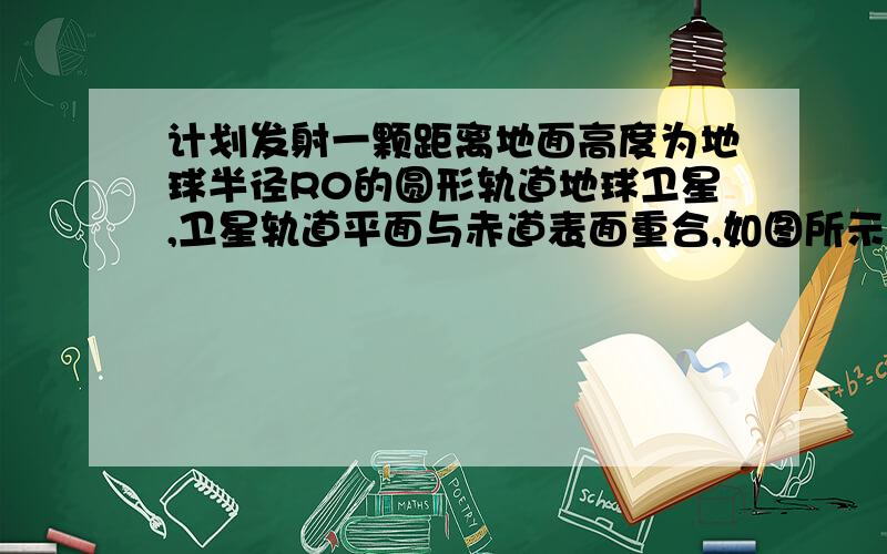 计划发射一颗距离地面高度为地球半径R0的圆形轨道地球卫星,卫星轨道平面与赤道表面重合,如图所示,已知地球表面的重力加速度