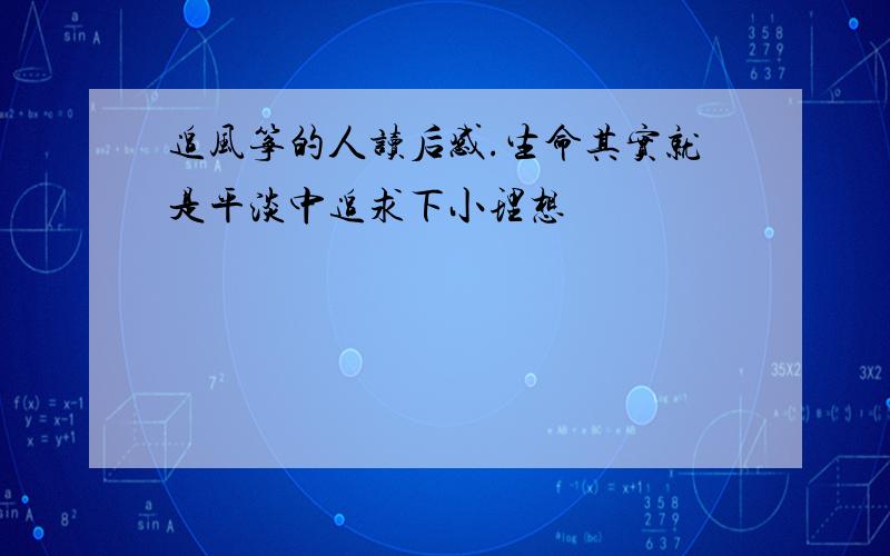 追风筝的人读后感.生命其实就是平淡中追求下小理想