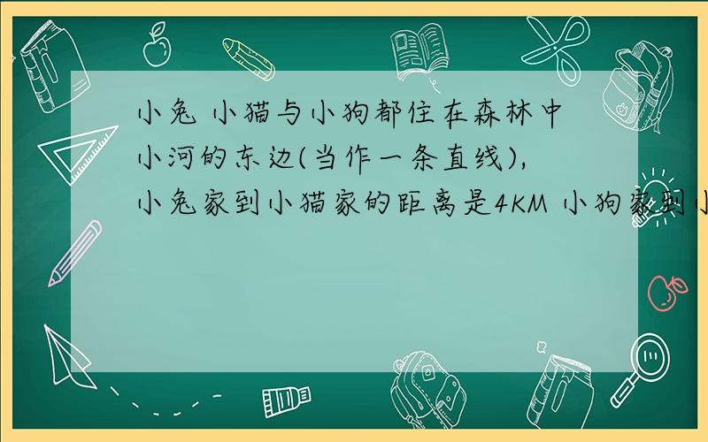 小兔 小猫与小狗都住在森林中小河的东边(当作一条直线),小兔家到小猫家的距离是4KM 小狗家到小猫家的距离是3KM