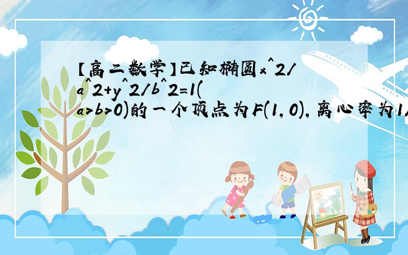 【高二数学】已知椭圆x^2/a^2+y^2/b^2=1(a>b>0)的一个顶点为F(1,0),离心率为1/2.设过点F的