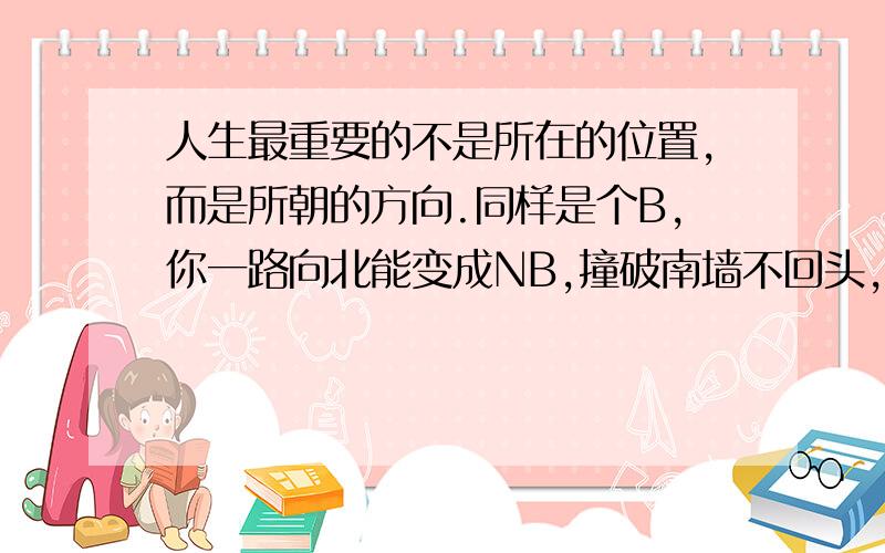 人生最重要的不是所在的位置,而是所朝的方向.同样是个B,你一路向北能变成NB,撞破南墙不回头,就只能当个SB,国家所朝的