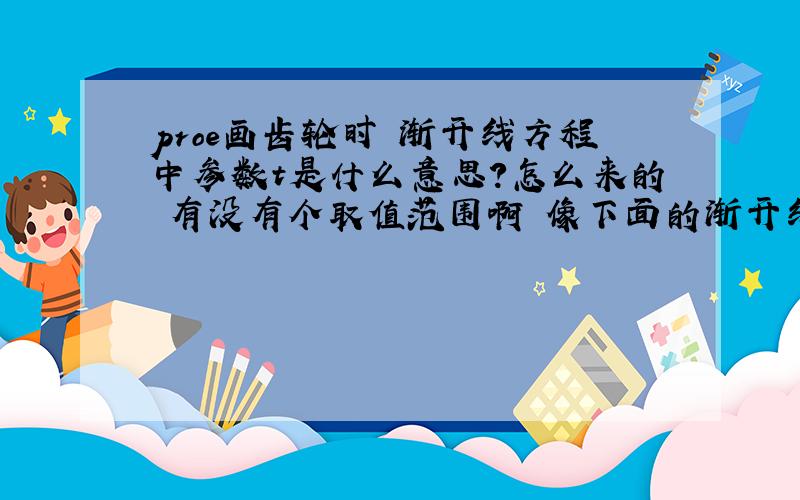 proe画齿轮时 渐开线方程中参数t是什么意思?怎么来的 有没有个取值范围啊 像下面的渐开线方程···