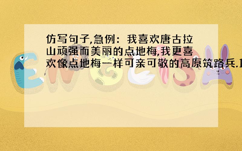 仿写句子,急例：我喜欢唐古拉山顽强而美丽的点地梅,我更喜欢像点地梅一样可亲可敬的高原筑路兵.1 我喜欢( ),我更喜欢(